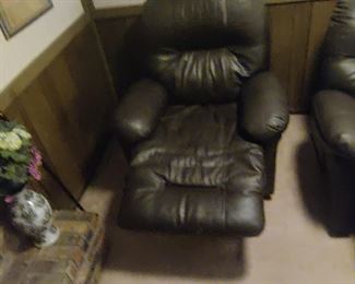 BEST CHAIRS, INC. BRAND - FAUX LEATHER - DOUBLE RECLING COUCH - $200, & 2 - FAUX LEATHER RELINING CHAIRS - $75 EACH - DARK CHOCOLATE COLOR