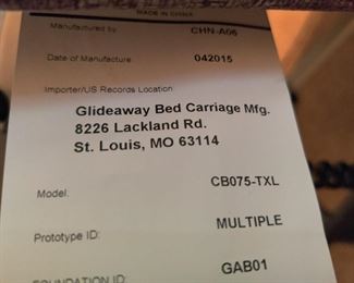 GLIDEAWAY BED CARRIAGE MFG BRAND - ELECTRICAL ADJUSTABLE BED W/ QUALITY TENCEL BRAND TWIN MATTRESS & FRAME - $200