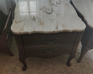 TWO VINTAGE MARBLE TOP RECTANGULAR END TABLES $75 EACH