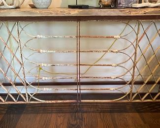Console table with metal base and wood top