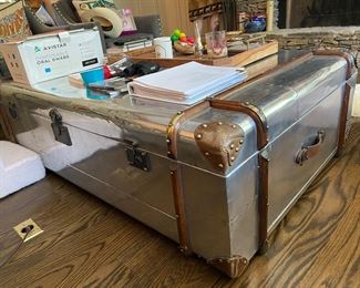 Large Restoration Hardware Richards’ trunk / coffee table. Aluminum and wood