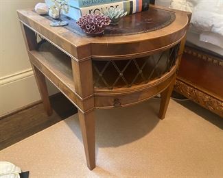 Pair of end tables with leather inserts tops