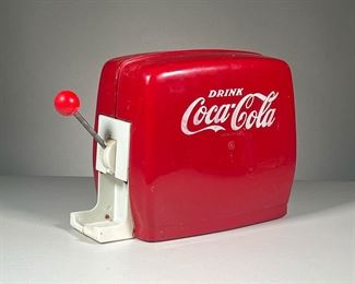 VINTAGE COCA-COLA DISPENSING BOX | Red plastic "Drink Coca-Cola" dispensing box with metal base and original handle.