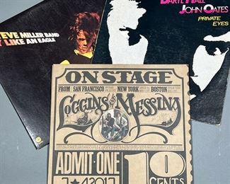 (3PC) ROCK ALBUMS | Vinyl record albums, including:
Steve Miller Band's "Fly Like an Eagle"
Loggins and Messina "On Stage"
Daryl Hall & John Oates's "Private Eyes"