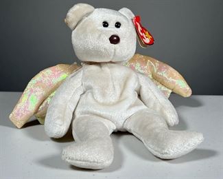 1998 "HALO" BEANIE BABY | 1998 "Halo" bear TY Beanie Baby with brown nose and black eyes, iridescent wings and halo.
