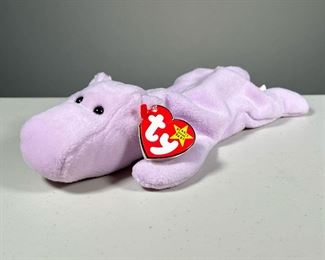 1994 "HAPPY" TY BEANIE BABY | "Happy" hippo with lavender fabric, PVC pellets, style 4061 with swing tag. 