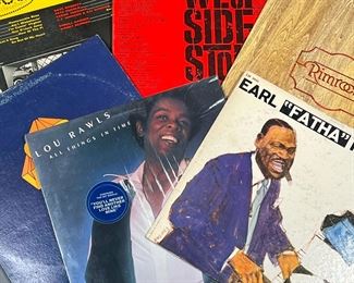 (6PC) VINYL RECORDS | Vinyl record albums, including:
Lou Rawls's "All Things in Time"
Earl "Fatha" Hines (The Earl Hines Trio) (LN 3501)
$64,000 Jazz (CL 777) with Louis Armstrong, Duke Ellington, and others
Rimrock (RA-1101, Rimrock Records)
Car Wash: Original Motion Picture Soundtrack (2-record set)
West Side Story: the original sound track recording
