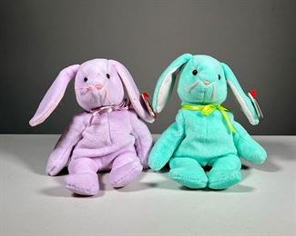 (2PC) "HIPPITY" & "FLOPPITY" | 1996 "Hippity" and "Floppity" Easter bunny TY Beanie Babies, both with swing tags and PVC pellets.