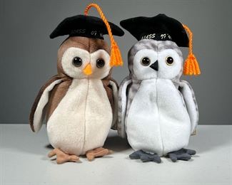 (2PC) "WISE" & "WISER" BEANIE BABIES | Including 1997 "WISE" class of 98 and 1999 "WISER" class of 99, graduation owl TY Beanie Babies.