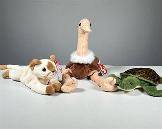 (3PC) MISC. BEANIE BABIES | Including: 1997 "STRETCH" (with PVC pellets); 1996 "SNIP" (style 4120, with PVC pellets); plus a Sea Turtle with no tags.