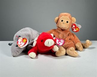 (3PC) 1995 BEANIE BABIES | Including a "SNORT" Style 4002; "TANK" Style 4031; and "BONGO" Style 4067; all with PVC pellets.