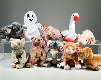 (10PC) ASSORTED 1999/2000 BEANIE BABIES | Includes: Eucalyptus, Knuckles, Pecan, Tiptoe, Stilts, Trumpet, Sheets, Amber, Paul, and Scat.