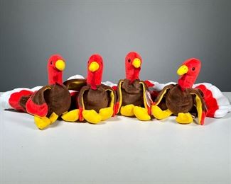 (4PC) 1996 "GOBBLES" BEANIE BABIES | No style number, "Gobble" the turkey TY Beanie Babies, TWO with PVC pellets.