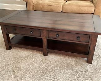 Pottery Barn cocktail table w/ 4 drawers, 54"L x 18"H x 26"W,  (Retail $1299) $599