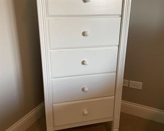Pottery Barn White 5 drawer chest, 24"W x 48"H x 18"D, (Retails $799),  $395