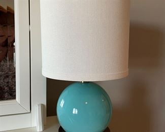Pottery Barn Teal lamp with brushed gold base,  15"H,  was $38, NOW $32