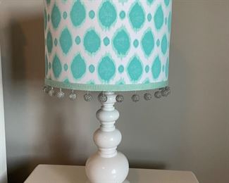 White lamp w/teal shade, 21"H,  was $32, NOW $26