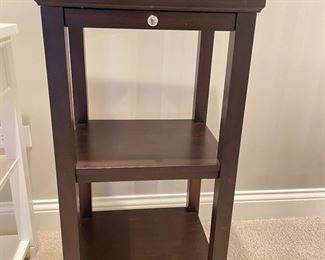 Brown accent table with pull out shelf, 16.5"W x 14"D x 32"H,  was $99, NOW $85