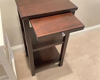 Additional view of brown accent table with pull out shelf~