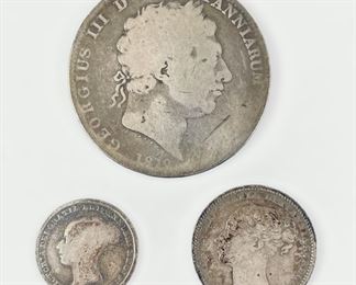 1819 George III Britanniarum, 1840 Six Pence & 1881 One Shilling 92.5% Silver Coins
