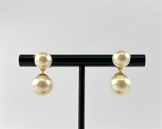 Fine 14K Faux Pearl Pierced Dangle Earrings
