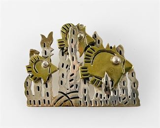 Fine Mexican Sterling Silver Fish Reef Brooch
