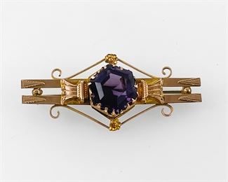 Fine Antique Victorian 9K Gemstone Brooch
