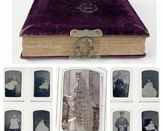 Antique Late 19th C Carte De Visite CDV & Tin Type Photo Album: 62 In Total
