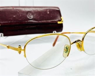 Vintage Cartier eye glass frames Prescription lens Glasses W original Brown Leather Case
