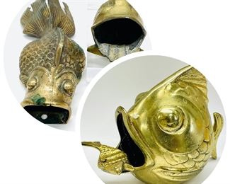 Vintage Brass Fish Ashtray And Vintage Brass Fish Sconce Vase
