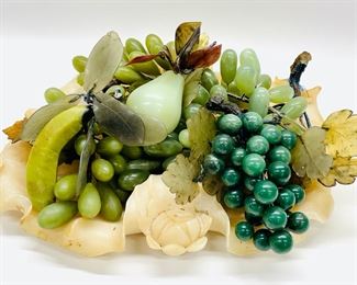 Vintage Alabaster Gemstone Fruit Decor On Alabaster plate
