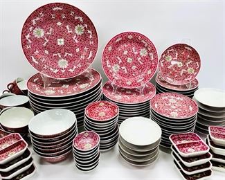 Vintage Jingdezhen Red Famille Dinner Ware. Porcelain With Red Enamel Glaze Finish Dishes, Chinese Mun Shou Porcelain China,
