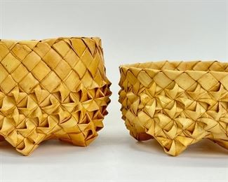 Pair Of Native American Woodland Indian Woven Basket
