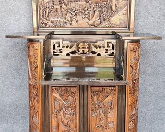Fantastic Antique Hand Carved Asian Bar Cabinet
