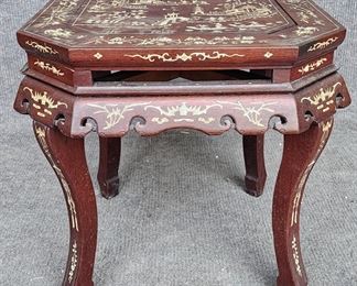 Antique Asian Rosewood & Inlaid Bone Side Table
