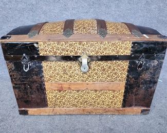 Antique Dome Top Steamer Trunk Metal & Wood Straps
