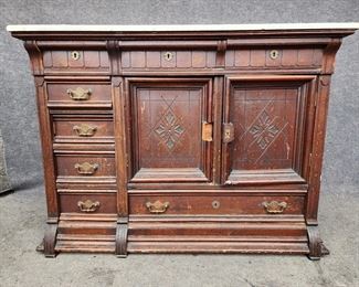 Antique Victorian Marble Top Credenza
