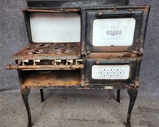 Antique Roper Gas Stove Enamel Cast Iron Brass & Porcelain Knobs
