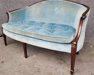 20th Century Carved Wood Velvet Tufted Sofa
