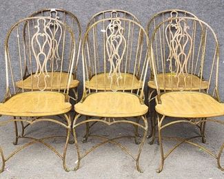6 Fantastic Iron & Wood Hollywood Regency Style Side Chairs
