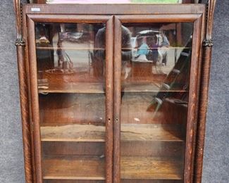 Fantastic Antique Two Door Glass Front Bookcase Carved Lion heads and feet
