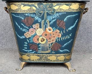 Charming hand painted Tole Hand Painted Coal Scuttle
