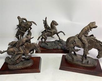 Four Vintage 1988 The Franklin Mint Bronze Frederic Remington Small Model Statues - The Mountain Man, The Cheyenne, The Scalp - One Missing Sticker

