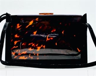 Fantastic Antique French Faux Tortoise Shell Minaudire Cosmetic Purse with Suede Leather Scabbard
