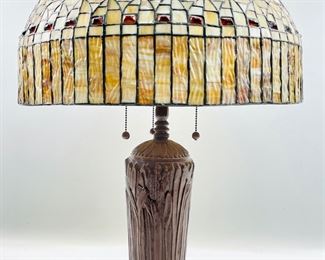 Fantastic Huge Tiffany Style Three Light Arts & Crafts Table Lamp Bronze base
