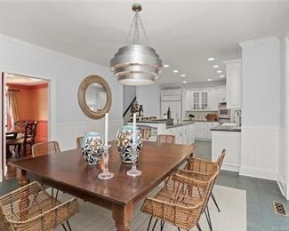 Pottery Barn extension table, round mirror