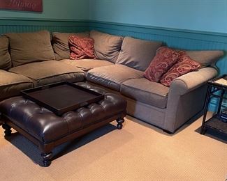Sectional, leather ottoman, tray