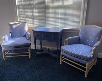 Custom upholstered Chairs, side table