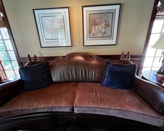Leather and velvet sofa