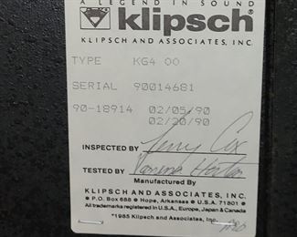 KLIPSCH SPEAKERS TYPE KG4